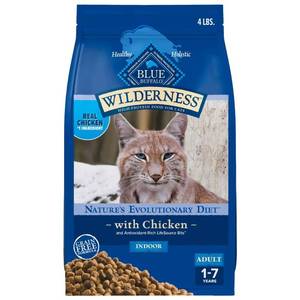 lot 41527 image: Blue Buffalo Wilderness High Protein Natural Adult Indoor Dry Cat Food with Chicken - 4lbs BEST BY SEPTEMBER 07, 2027