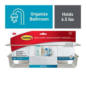 lot 41528 image: Command Bath Shower Caddy  Satin Nickel  1 Caddy  4 Water Resistant Strips  Bathroom Organization