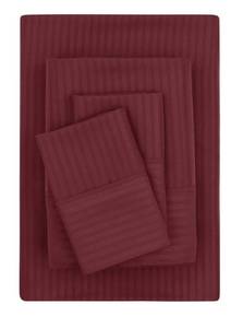 lot 41544 image: Mainstays Super Soft Brushed Microfiber Bed Sheet Set, Luscious Red Merlot Embossed Stripe, Queen, 4 Piece