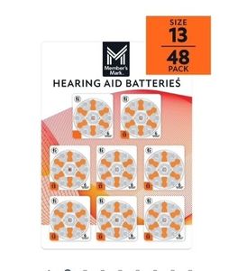lot 42155 image: Members Mark Hearing Aid Batteries, Size 13, Orange Tab, 48 ct.
