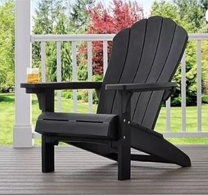 lot 42157 image: Outdoor Everest Adirondack Chair with Integrated Cupholder (Black) - Retail $199