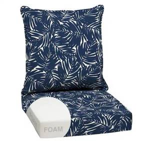 lot 42160 image: ARDEN24 in. x 24 in. 2-Piece Foam Deep Seating Outdoor Lounge Chair Cushion in Navy Blue King Palm