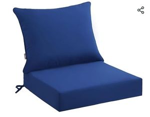 lot 42162 image: PatioGlow Outdoor Seat Cushion Set 24 x 24 x 4 Inch, Waterproof & Fade Resistant Patio Furniture Cushions with Removable Cover and Ties, Thick Deep Seating Pads for Outside Chair Sofa Couch, Blue