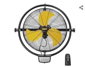 lot 42165 image: HiCFM 5000 CFM 20 Remote Control Wall Mount Fan, 3-Speed High Velocity Oscillating Wall Fans with Timer, Industrial Heavy Duty Wall-mounted Fan for Covered Patio, Gazebo, and Garage, UL Listed - Retail $100