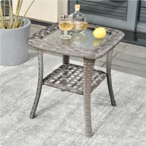 lot 42169 image: Pouuin Square Rattan Outdoor End Table 18.11-in W x 18.11-in L - Retail $70