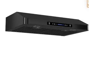 lot 42171 image: 30 in. 900 CFM Ducted Under Cabinet Range Hood in Black Stainless Steel with 3-Way Venting, LED and Gesture Control - Retail $310