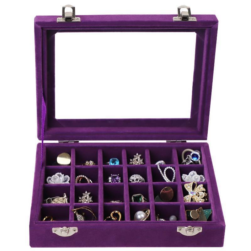 lot 20397 image: EONGOA Velvet Jewelry Box 24 Grid Jewelry Earrings Display Organiser Box Ring Tray Holder Earrings Storage Case for Girls Women Wife Mom (Purple)