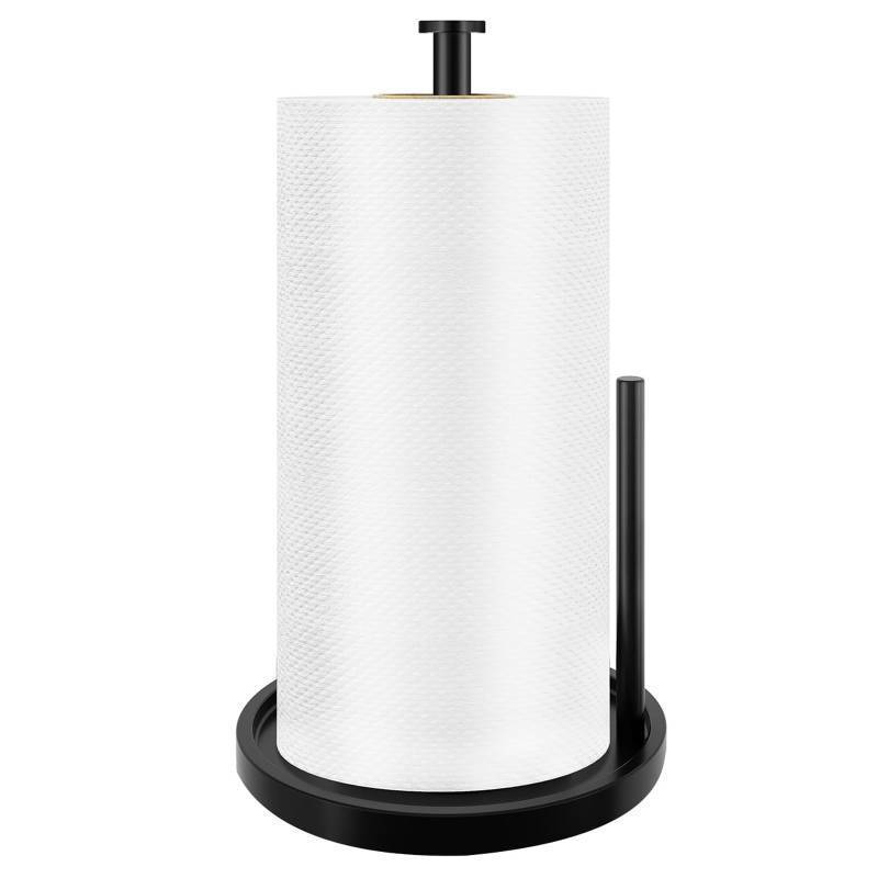 lot 20398 image: Paper Towel Holder Countertop, Standing Paper Roll Holder with Anti Slip Weighted Base, Stainless Steel Freestanding Paper Towel Holder for Kitchen, Black