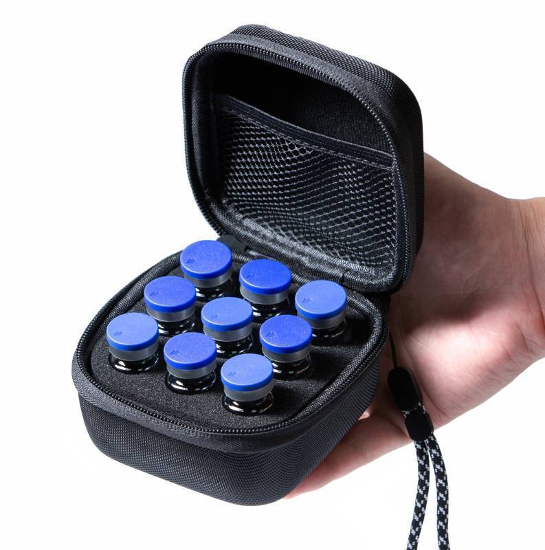 lot 20412 image: Moyite 9 Vials Holder, Insulin Peptide Vial Case for Fridge, with Hand Strap, Fits 5ml 10ml Vial for Peptide, GLP-1 Storage, Not Fit Tall 10ml Vial, Black