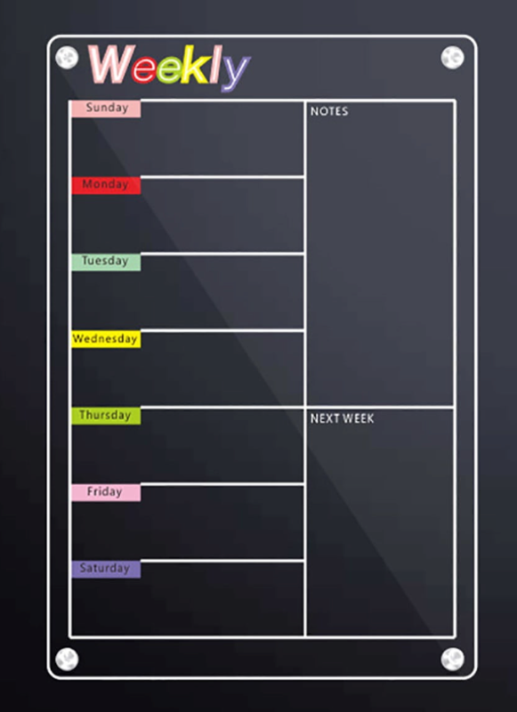 lot 6341 image: Acrylic Weekly Planner Board with Dry Erase Markers and Eraser
