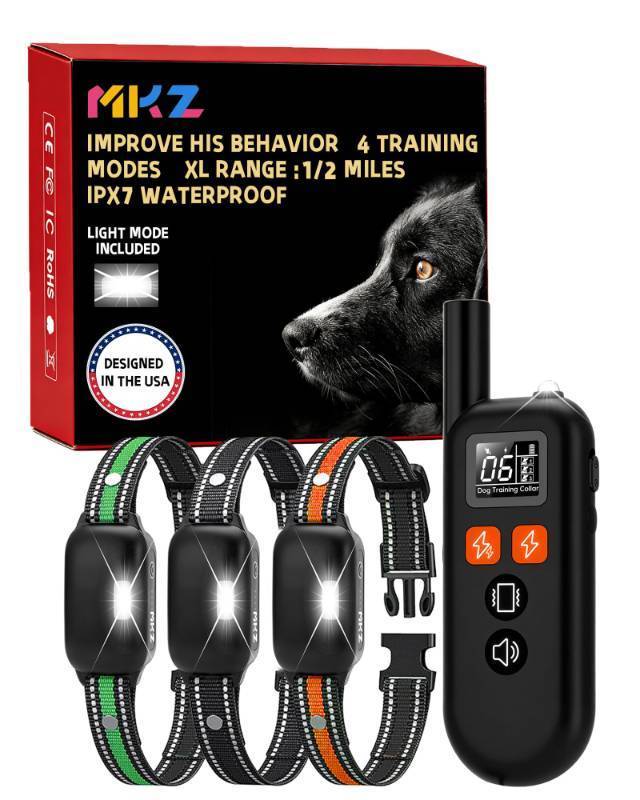 lot 18424 image: MKZ Shock Collar for Dogs 3 Dog Shock Collar with Remote Control with 4 Training Modes,Rechargeable Dog Training Collar Electric Collar for Small Medium Large Dogs (15-120Lbs) with Flash Light
