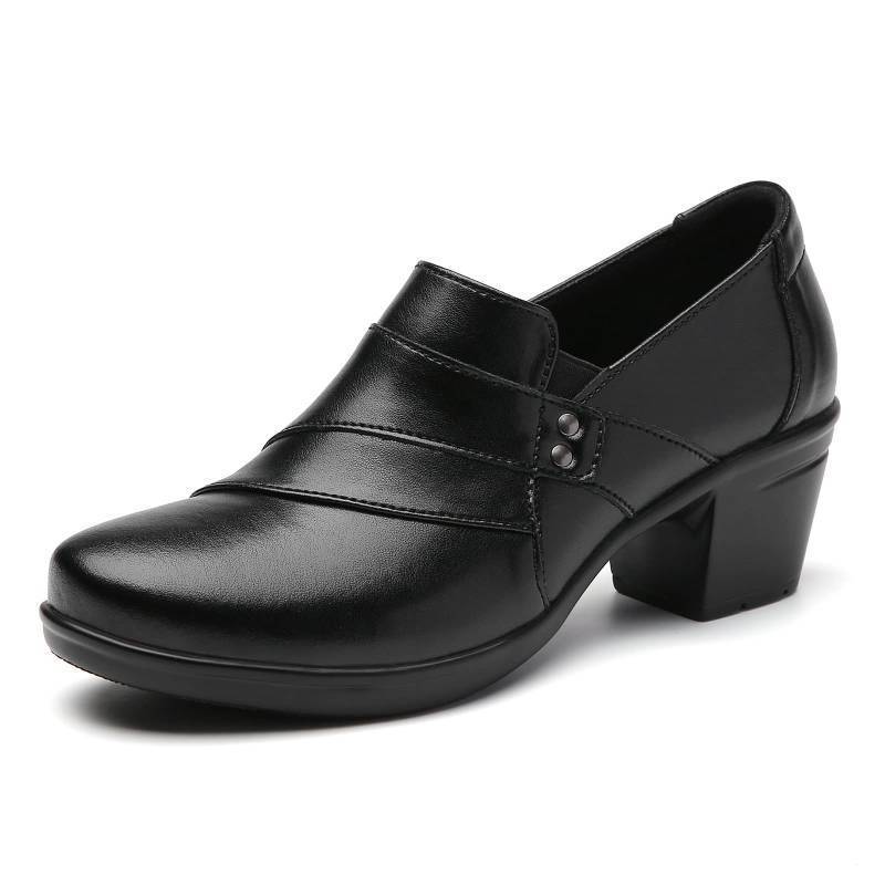 lot 14175 image: IUY Black Loafers for Women - Comfortable Casual Pumps & Slip-ons - Leather Penny Loafers & Platform Heels - Work & Office Ladies Dressy Business Shoes - US 8