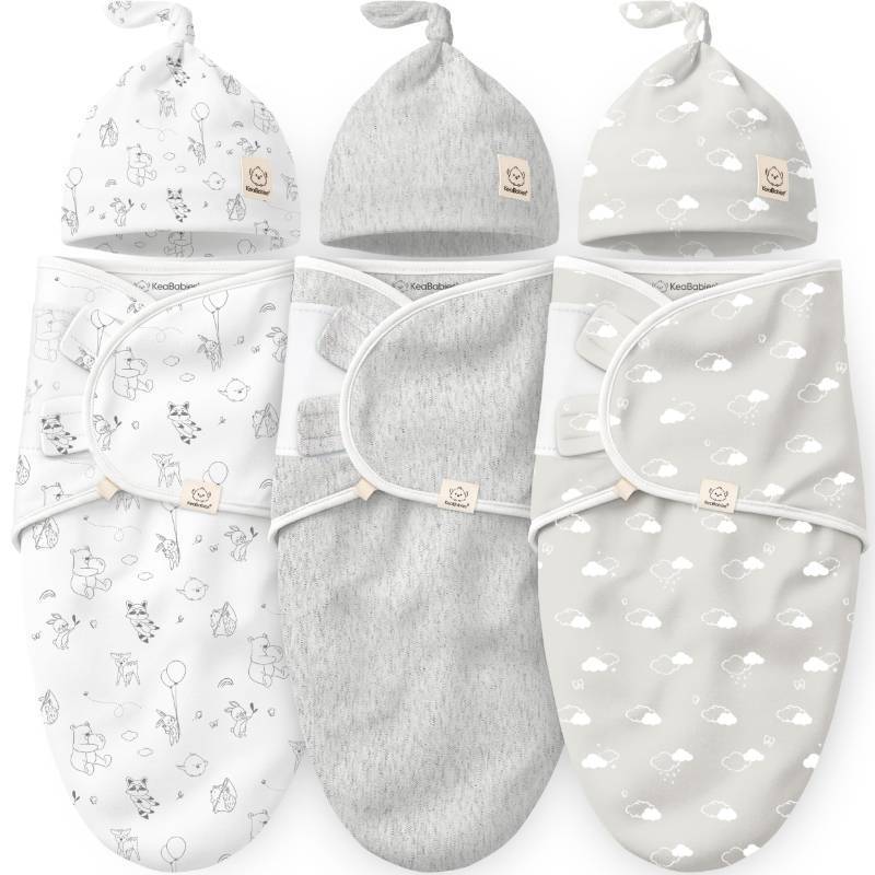 lot 14181 image: KeaBabies 3-Pack Swaddles for Newborns, Girls, Boys with Hats - Organic Soft Baby Sleep Sacks, Breathable Baby Swaddle 3-6 Months Beanies Set, Premie Infant Sleep Sack 0-3 Months (Aspire)