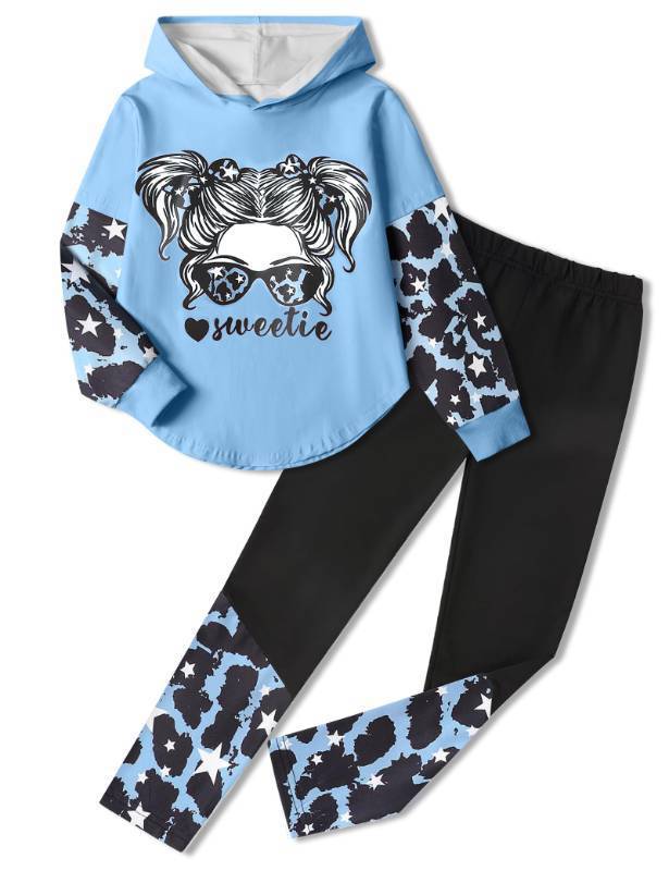 lot 12093 image: kadoubiyoo Girls Clothes Sweetie-girl Hoodie Top and Camo Legging Pants Girls Clothes Size 7-8 2PCS Winter Outfits