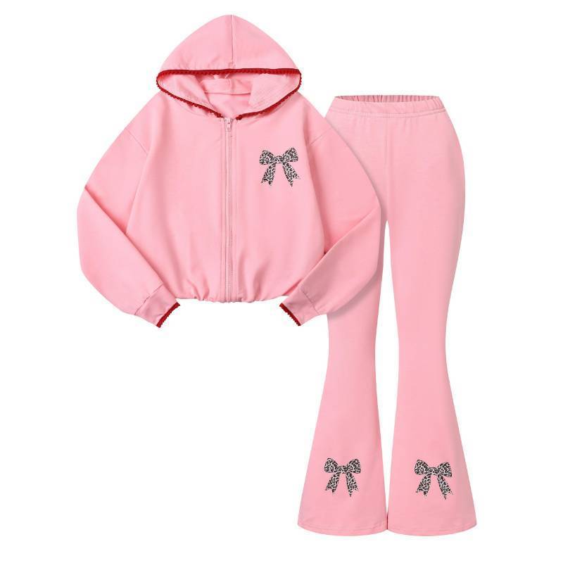 lot 12087 image: GOLLUNER Girls Clothes 2 Piece Long Sleeve Bow Zip Hoodie Sweatshirt and Flared Pants Fall Winter Clothing Set, Sizes 7-14 Years (7-8Y)