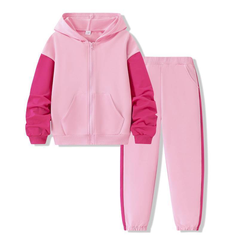 lot 12078 image: Klyatpxoen 7 8 Years Girls Sweatshirt Outfit Set Color Block Zip Up Hoodie & Jogger Pants 2 Piece Set Soft Fabric for Fall & Winter Daily Wear Pink (Ages 7-8)