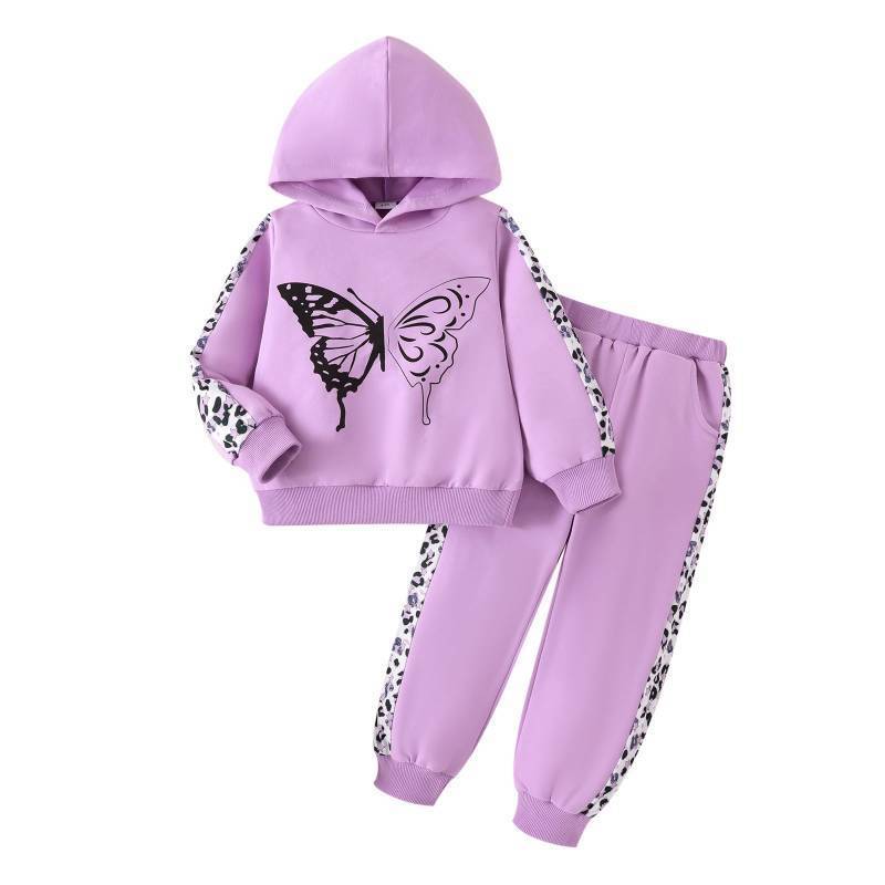 lot 12079 image: TOKIAGO Kids Clothes Girls Fall Winter Outfits Leopard-print Hoodie Sweatshirt Long Sleeve  Sweatpants 2 Piece Set Purple 7-8 Years