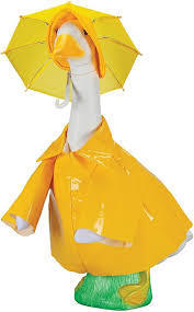 lot 20432 image: Yellow Rain Jacket with Hood, Umbrella, and Hat for Spring Goose Decor