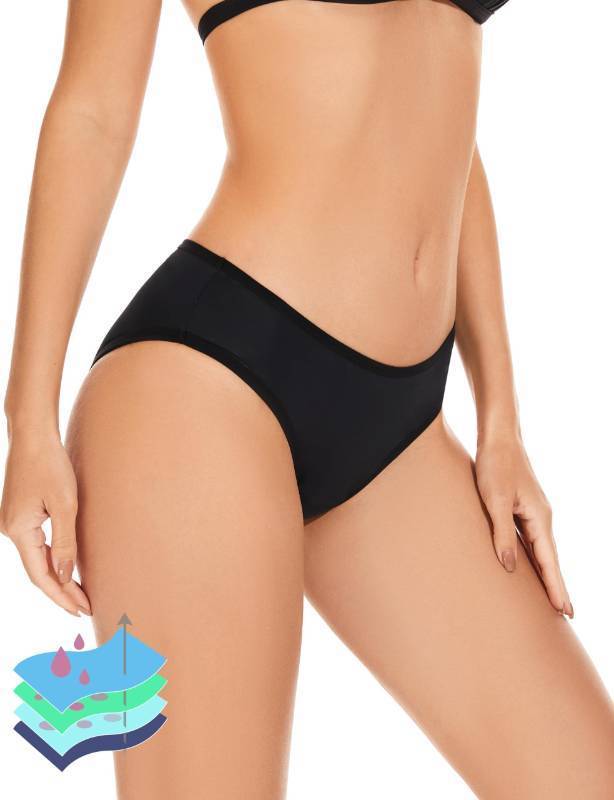 lot 14224 image: OVRUNS Period Swimwear Leakproof Bikini Brief Bottoms Waterproof Menstrual Swim Bottoms for Teens, Girls, Women Black II M