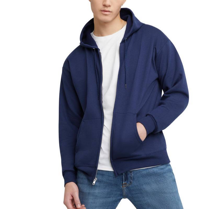 lot 11083 image: Hanes Mens Full-Zip Eco-Smart Hoodie, Navy, Large