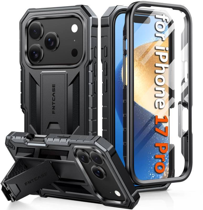 lot 4343 image: FNTCASE for iPhone 17 Pro Case Military Grade Drop Proof Protection Mobile Cover with Kickstand  Matte Textured Rugged Shockproof TPU  Protective Sturdy iPhone 17 Pro Phone Cases 2025 - Black