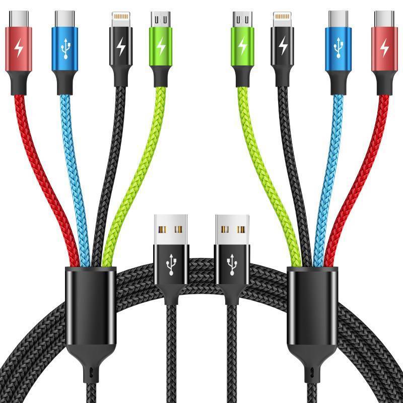 lot 12137 image: Firsting Cruise Essentials 2026 4 in 1 Multi Charging Cable 2Pack 5FT, Tangle Free USB C Car Charger Cable Nylon Braided with 2 USB-CIPMicro, Travel Charging Cords for iPhone Android iPad and More