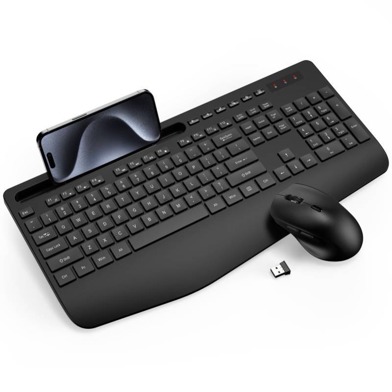 lot 20368 image: Wireless Keyboard and Mouse Combo - Full-Sized Ergonomic Keyboard with Wrist Rest, Phone Holder, Sleep Mode, 2.4G Quiet Keyboard for PC Laptop, Complete Work Setup for Office or Home -Trueque KM23