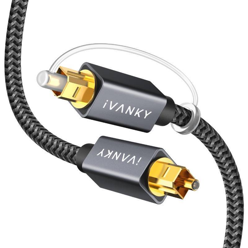lot 12099 image: IVANKY Optical Audio Cable, 10ft Toslink Fiber Optic Cord, SPDIF Digital Optical Audio Cable for Soundbar, Stereo Systems, Home Cinema, Xbox OnePS4TV, Braided, Gold-Plated Connectors,3M,Grey