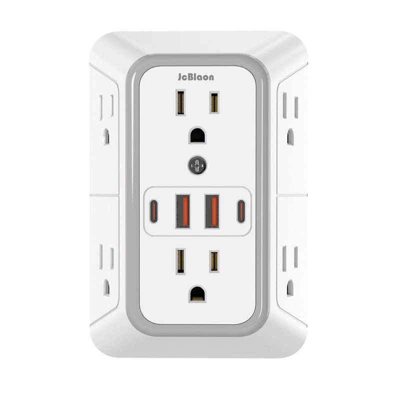 lot 14126 image: JcBlaon Outlet Extender Surge Protector - 6 Outlet Splitter with 4 USB Ports (2 USB C), Multiple Plug Expander Wall Charger, 3 Sided Multi Plug Wall Adapter Power Strip for Home Office Kitchen Travel