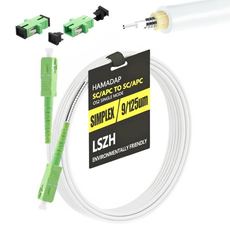 lot 14245 image: Hamadap 10FT SCAPC to SCAPC Fiber Optic Cable Armored Pet-Proof Single Mode Patch Cord - LSZH White for AT&T FiberVerizon Fios  ONT Relocation & Home Network Extension with 2 Free Couplers
