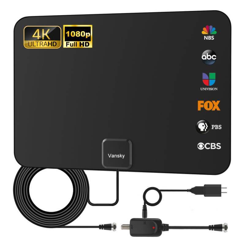 lot 20401 image: TV Antenna Indoor, Digital Amplified Indoor HDTV Antenna, 1080p VHF UHF Television Local Channels Detachable Signal Amplifier and 16.5ft Long Coax Cable