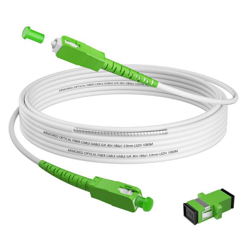 lot 14230 image: 10FT SCAPC to SCAPC Fiber Optic Internet Cable, Armored Single Mode Patch Cable with Coupler, Fiber Optic Jumper Cord for Replacement Home Fiber Internet, OS1OS2 Compatible, Simplex 9125um LSZH