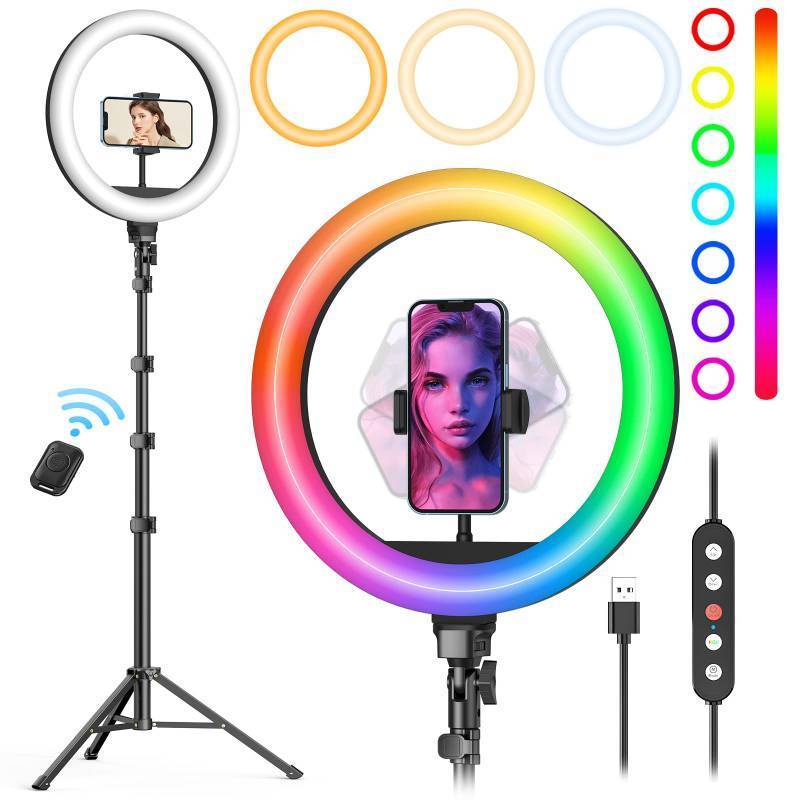 lot 13853 image: Weilisi 10 Ring Light with Stand 72 Tall & Phone Holder,38 Color Modes Selfie Light with Tripod Stand,Stepless DimmableSpeed LED Ring Light for iPhone & Android,YouTube, Makeup,TIK Tok