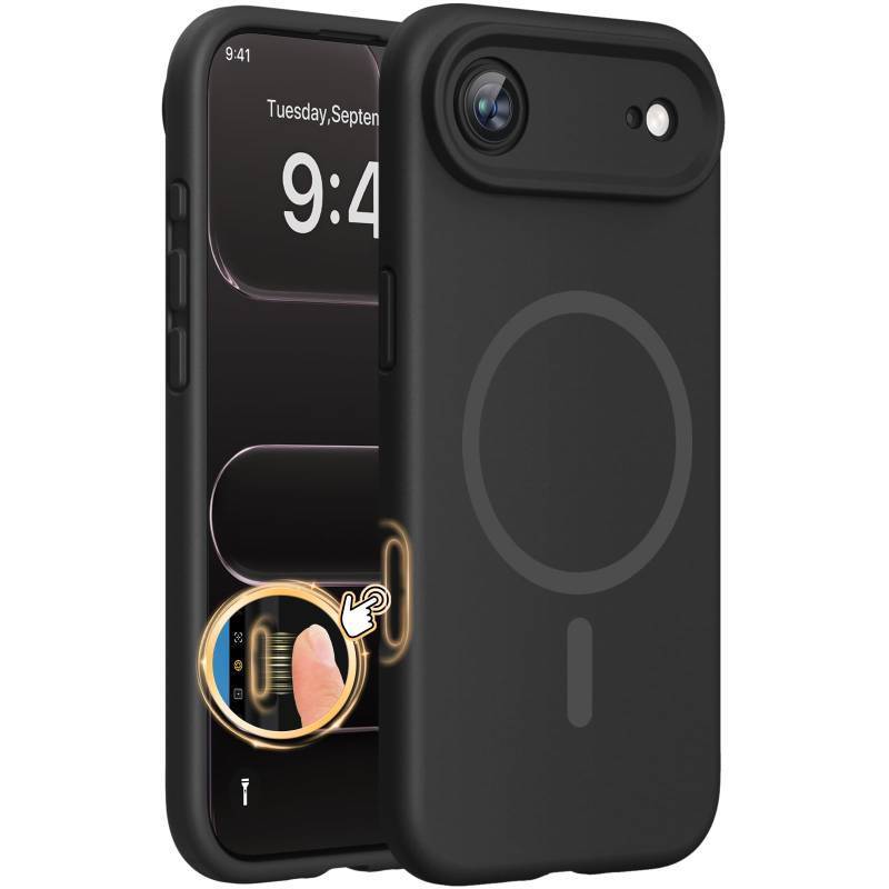 lot 16448 image: Miracase Magnetic for iPhone Air Case, Compatible with MagSafe, Integrated Silicone Camera Control Cover, 3.0mm Thicken Shockproof Drop Protection Phone Case for 17 Air,Black
