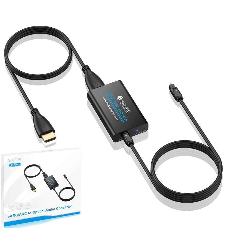 lot 12256 image: eSynic Professional eARC Audio Extractor-Only Work for HDTV ARCeARC Ports-192KHZ ARC to Optical Audio Adapter-Easy to Setup-7ft Long-Dolby5.1 & DTS 5.1 Formats-from HDTV to Optical Soundbar-No CEC