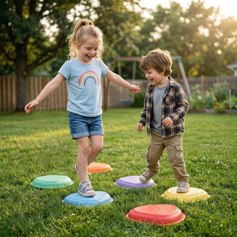 lot 19937 image: makarci Stepping Stones for Kids,6pcs Toddler Sensory Toys Kids Coordination & Motor Skills Play Indoor and Outdoor,Durable and Nonslip Rubber Rim Balance Stones for Kids Aged 3, Obstacle Course