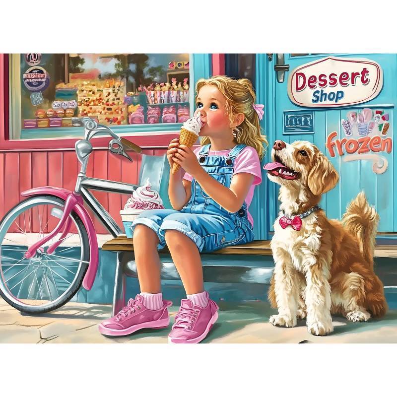 lot 20403 image: 300 Pieces Ice Cream Puzzles for Adults - Puzzles for Kids Ages 6-8 8-10 10-12 - Large Piece Dog Jigsaw Puzzle - Dessert Shop Puzzle for Friends Family Activity Game Nights Gifts