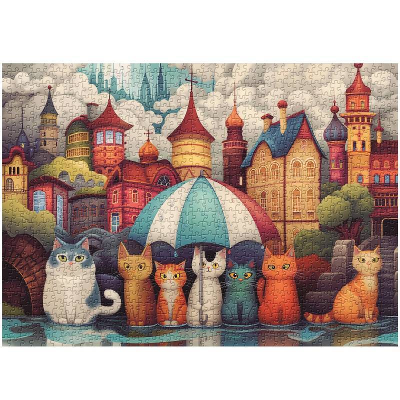 lot 12189 image: Cat Puzzles for Adults 1000 Pieces, Colorful House Rainny Kitten Jigsaw Puzzles, Challenging Cute Animal Puzzle as Home Wall Art