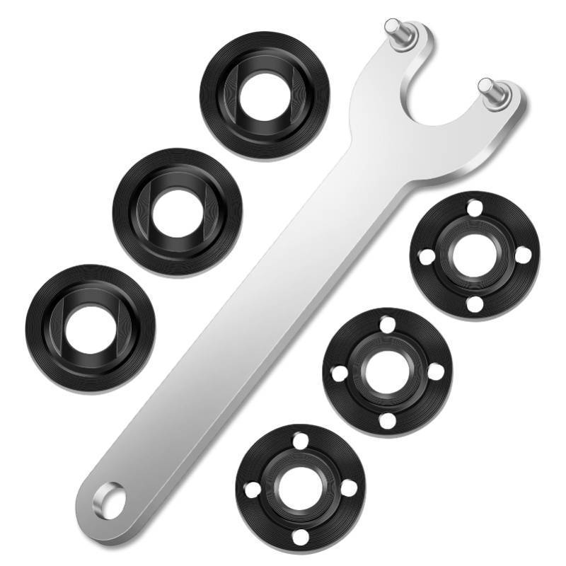 lot 14184 image: pwkauka 7PCS Angle Grinder Nut Angle Grinder Flange Wrench Kit, 58-11 Flange Metal Lock Nut, Compatible with DeWalt, Milwaukee, Makita, Metabo, Bosch, Ryobi, Black & Decker 4.5 5 Grinder Parts