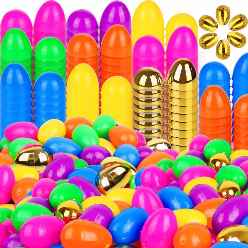 lot 11063 image: Grastfu 100 Pack 3 Inch Large Plastic Easter Eggs Bulk Include 6 Surprise Golden Eggs, Colorful Fillable Easter Egg Empty for Easter Hunt, Easter Basket Stuffers Fillers, Theme Party Favors Prize