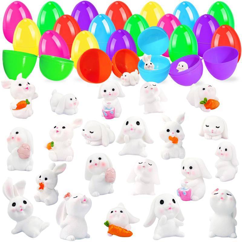 lot 14217 image: Xanllaxa 48Pcs Easter Eggs Filled with Bunny,24Pack Eggs with Mini Rabbit Figurines,Prefilled Easter Eggs with Toys for Easter Hunt Eggs,Easter Basket Stuffers,Kids,Party Favors,Gift