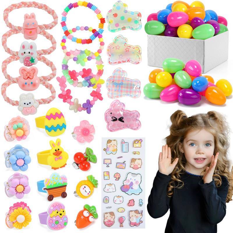 lot 14180 image: Skirfy Easter for Girls,49 PCS Toddlers Kids Toys Age 3-5,Earrings,Rings,Hair Clip,Play Princess Toys for Dress Up,Easter Egg Classroom Peizes Birthday Gift