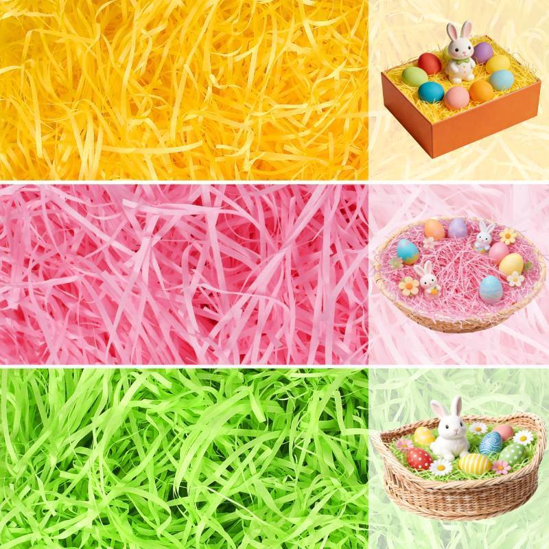 lot 12073 image: Seifar 24.7 oz700g Easter Grass Basket Filler, Green Pink Yellow Recyclable Shred Paper Shred Fillers Easter Basket Grass for Easter Gift Basket Gift Wrapping Party Decorations