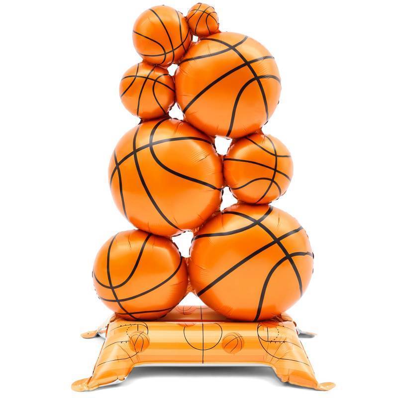 lot 14133 image: Soulchen 1 Pack Giant Self Standing Basketball Foil Balloons 3.5 ft with Field Base for Birthday Themed Party Decoration Sports Supplies Decor (Basketball Pile)