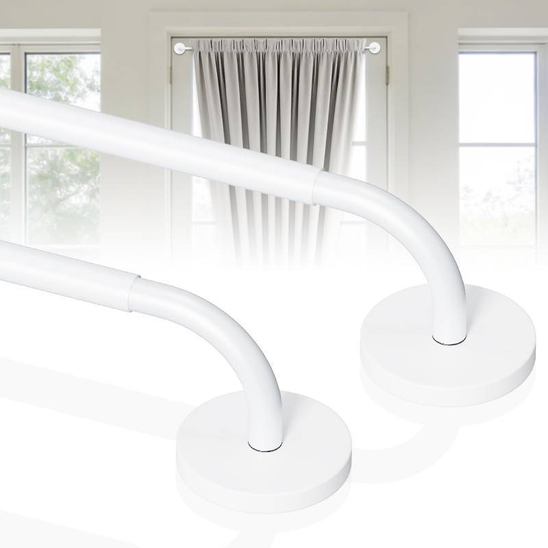 lot 12059 image: 2 Pack Magnetic Curtain Rods for Metal Doors, French Door Curtain Rods Adjustable 18-30 Inch, 12 Inch Diameter, Magnetic Metal Door Curtain Rods, Strong Magnetism Easy Install No Tools, White