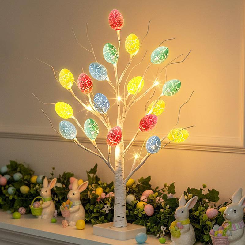 lot 12062 image: PEIDUO Easter Decorations, 22 inch Easter Tree with 24 LED Warm White, Battery Powered Egg Tree for Spring Home Table Decor