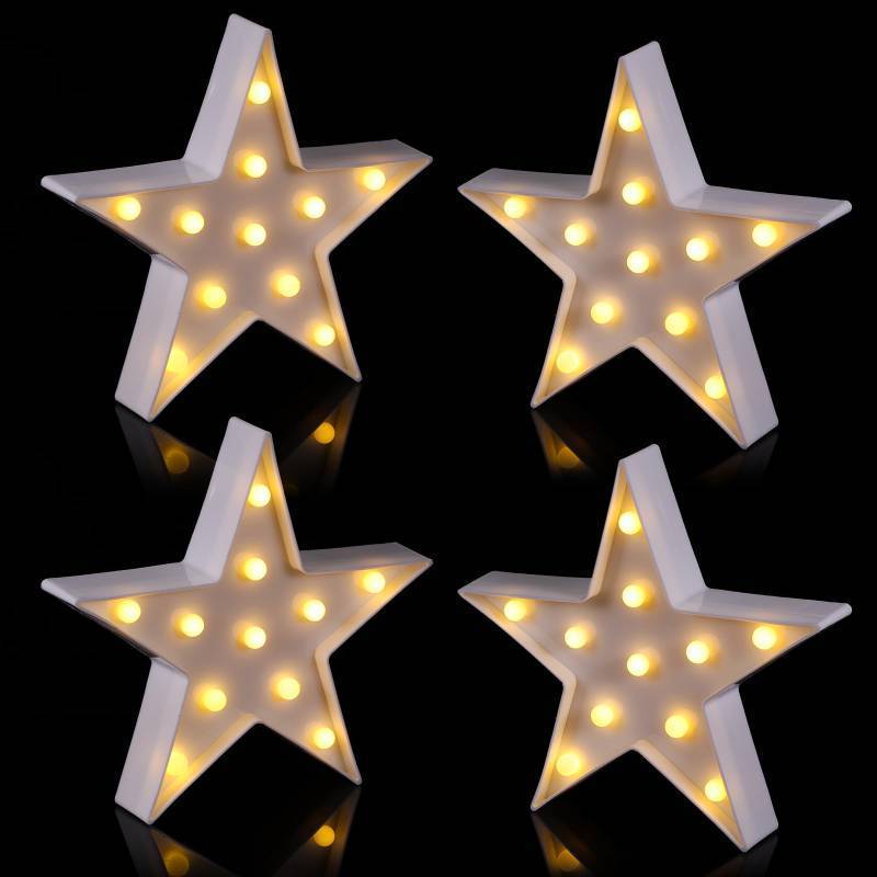lot 13840 image: Tarpop 4 Pcs Star Plastic Night Light Battery Operated LED Marquee Star Sign Party Movie Theater Decor Room Wall Lamp for Kids Baby Child Girl Gifts, Birthday Party Christmas Home Bar(White)