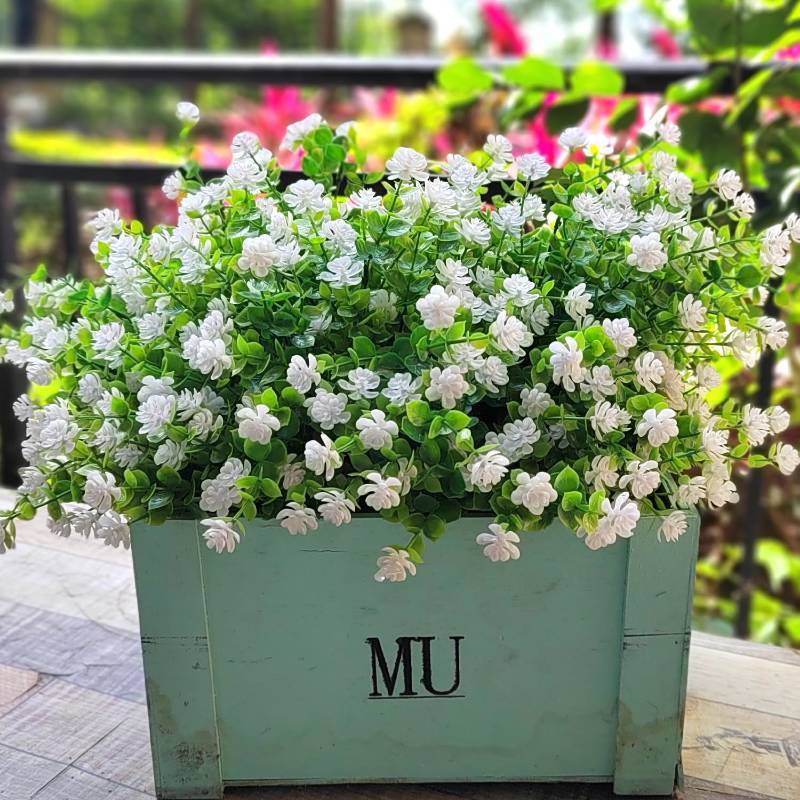 lot 19916 image: Grunyia 12 Bundles Artificial Flowers for Outdoors, UV Resistant Fake Flowers with Plastic Plants, Faux Flowers for Outside Window Box Front Porch Hanging Planter Decor (White)