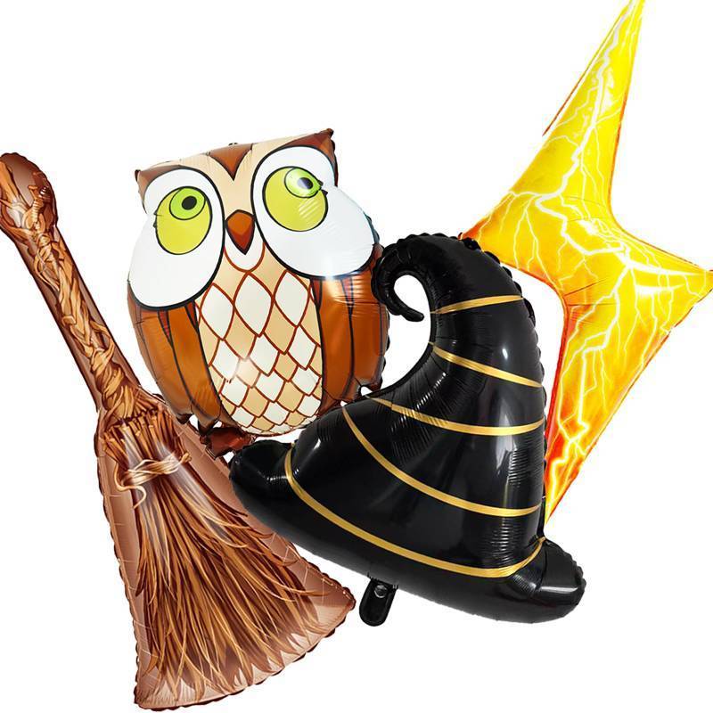 lot 14145 image: 4pcs Magical Wizard Hat Balloons Magic Balloons Broom Balloon for Magic Themed Birthday Decorations Wizard Party Decor Magic Decor Graduation Party Poterss Baby Shower Party Supplies
