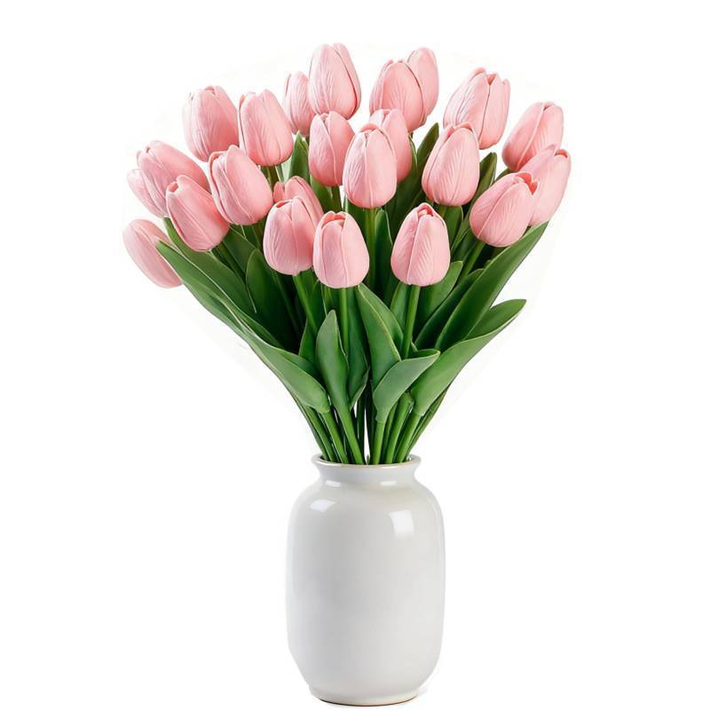 lot 19933 image: SHUERIET Pink Faux Tulips Real Touch (20 Pcs) - 13.5 Inch Premium PU Artificial Flowers for Mothers Day, Spring & Easter Home Decor, Wedding Bouquet